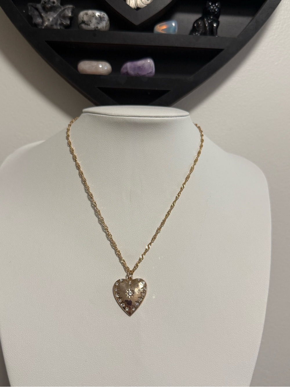 Celestial Gold Heart Pendant Necklace with Rhinestones